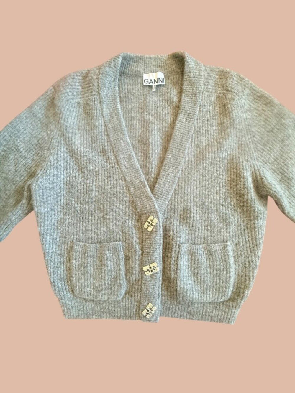 GANNI Soft Wool Cardigan-Paloma Melange-Women's Medium-NWOT - Picture 3 of 11